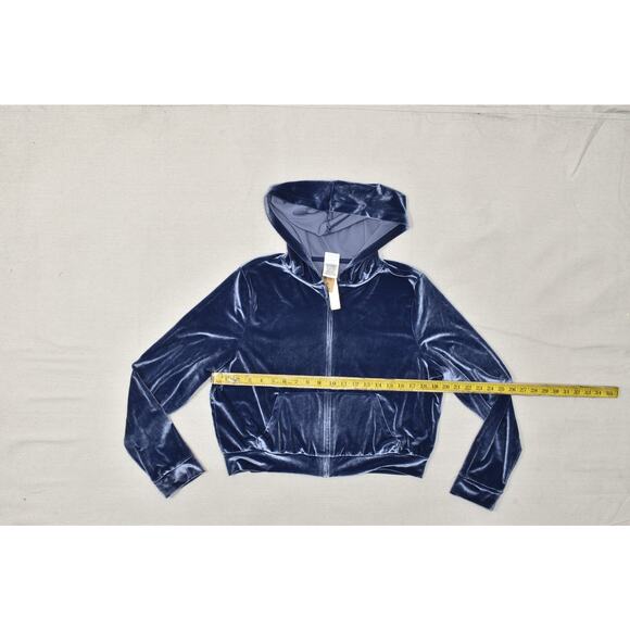 NEW Victoria's Secret PINK Velour Cropped Zip Up Hoodie Navy Blue Rhinestone L - Picture 6 of 8